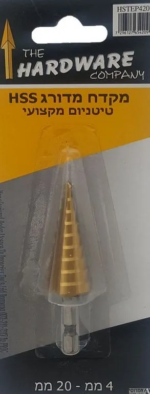 מקדח קונוס טיטניום מדורג 4-20 מ"מ + ראש לאימפקט