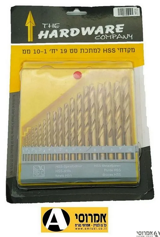מקדח טיטניום מ 1-10 מ"מ [סט 19 יח']