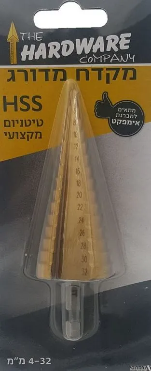 מקדח קונוס טיטניום מדורג 4-30 מ"מ + ראש לאימפקט
