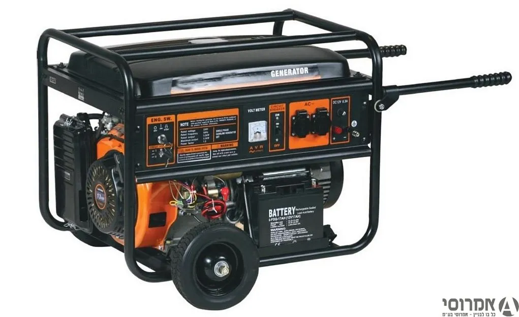 גנרטור בנזין 6.5KVA דגם KF8000+הנעת סטרטר +מייצב מתח +עגלת נשיאה  לויר
