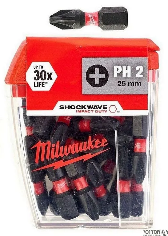 ביט 25 מ"מ PH 2 - SHOCKWAVE מארז 25 יח' מילווקי