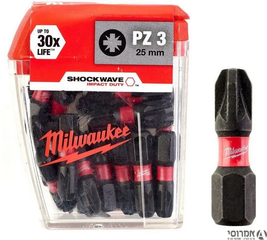ביט 25 מ"מ SHOCKWAVE PZ 3 מארז 25 יח' מילווקי