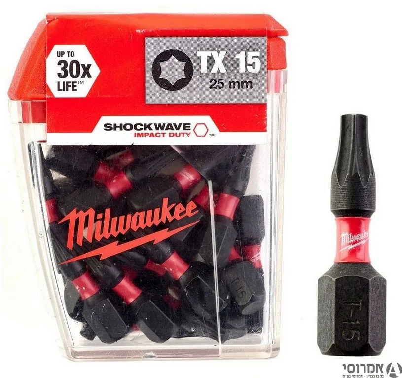 ביט כוכב טורקס 25 מ"מ SHOCKWAVE TX 15 מארז 25 יח' מילווקי