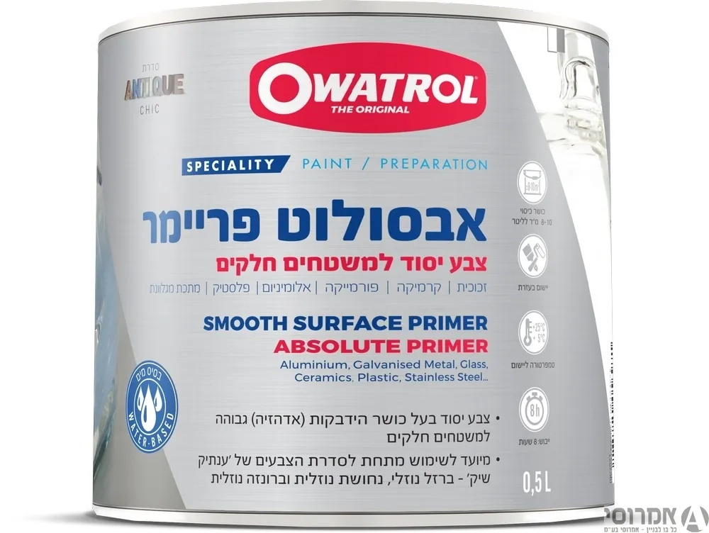אבסולוט פריימר למשטחים חלקים ואטומים - 0.5 ליטר סאן דק 3
