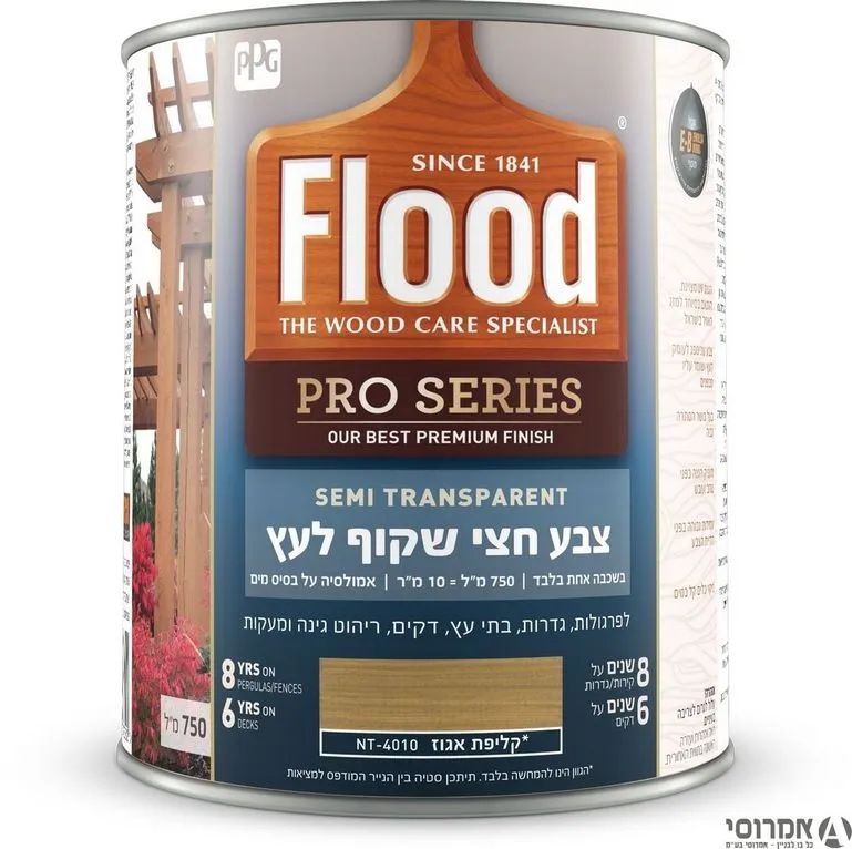 פלאד פרו צבע לעץ חצי שקוף על בסיס מים - בשכבה אחת בלבד<br /> NT- 4010 קליפת אגוז   750 מ"ל 3