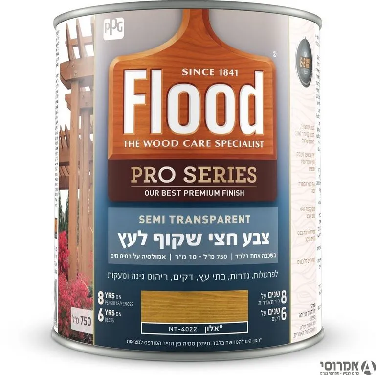 פלאד פרו צבע לעץ חצי שקוף על בסיס מים - בשכבה אחת בלבד  NT- 4022 אלון   750 מ"ל 3
