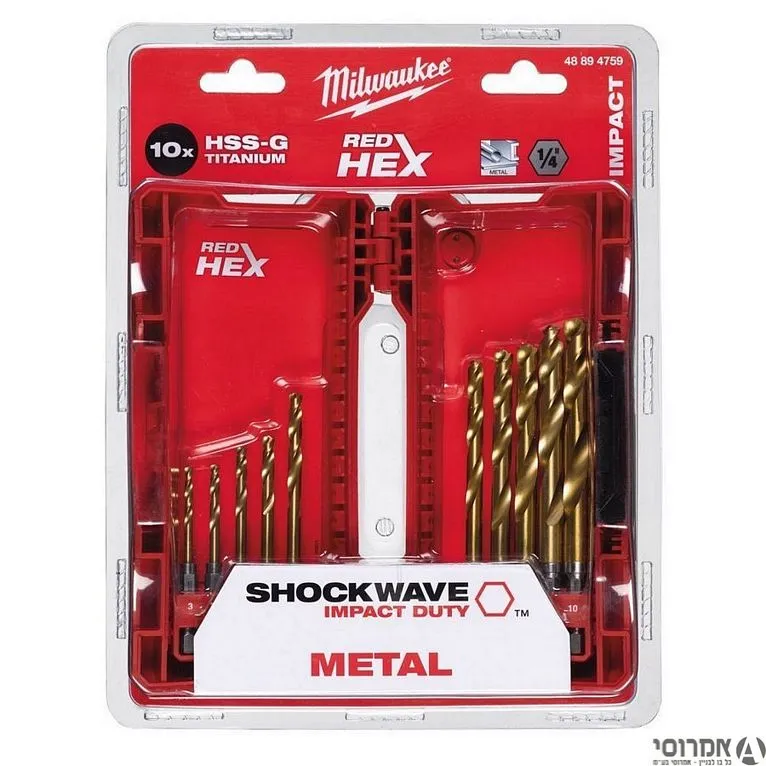 סט 10 מקדחי טיטניום לאימפקט - 3-10 מ"מ RED HEX מילווקי