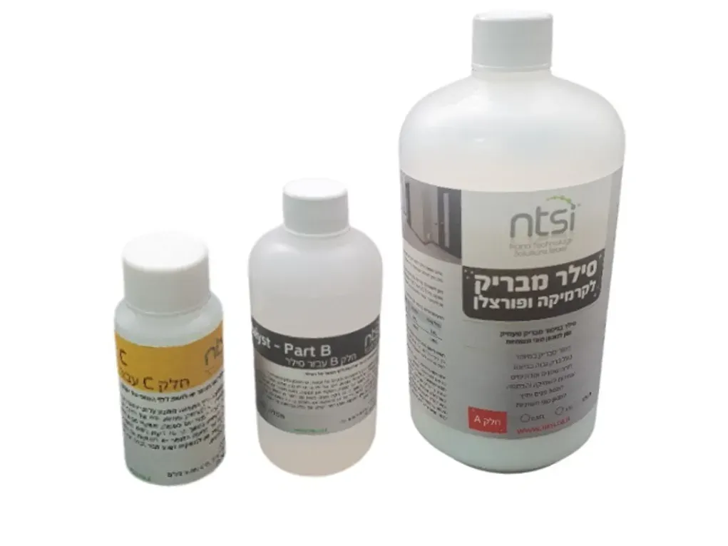 סילר מבריק [0.95 ליטר] 3 רכיבים - אן.טי. לישום קרמיקה ,עץ,אפוקסי ותשתיות סופגות שיש,בטון