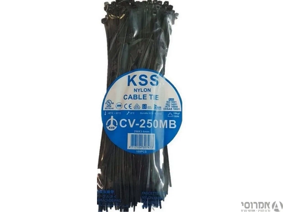 אזיקון פלסטיק 3.6*250 שחור [100 יחידות]KSS