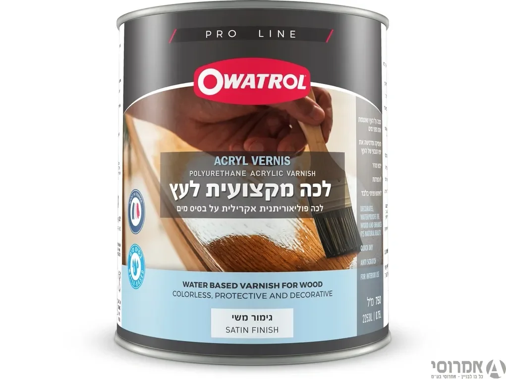 לכה פוליאוריתנית פרמיום פנימית לעץ ע"ב מים, גמר משי - OWATROL [750 מ"ל] סאן דק