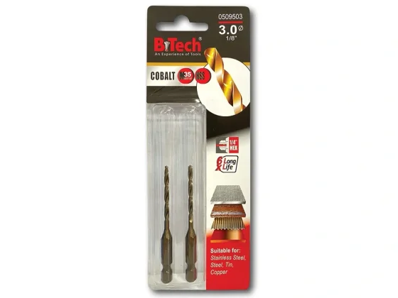 מקדח אימפקט זוג 1/4" קובלט M35 B.Tech מידה 3.0 מק"ט 0509503
