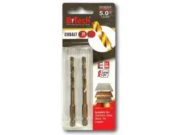 מקדח אימפקט זוג 1/4" קובלט M35 B.Tech מידה 5.0 מק"ט 0509505