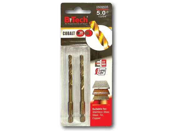 מקדח אימפקט זוג 1/4" קובלט M35 B.Tech מידה 5.0 מק"ט 0509505