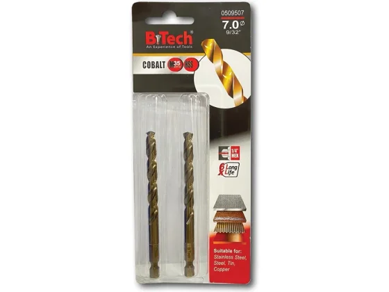 מקדח אימפקט זוג 1/4" קובלט M35 B.Tech מידה 7.0 מק"ט 0509507