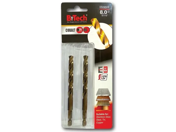 מקדח אימפקט זוג 1/4" קובלט M35 B.Tech מידה 8.0 מק"ט 0509508