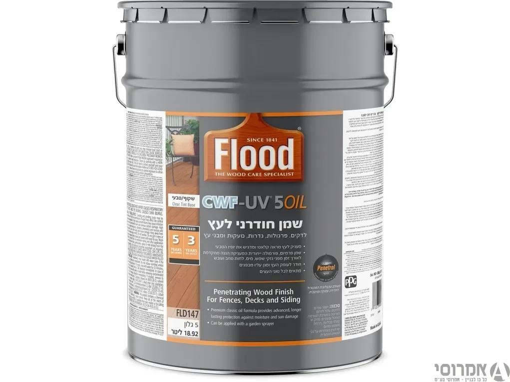 שמן דק חודרני שקוף  ד.C-101 [פח 18.6 ליטר] FLOOD פלוד - סאן דק CWF UV 5Oil