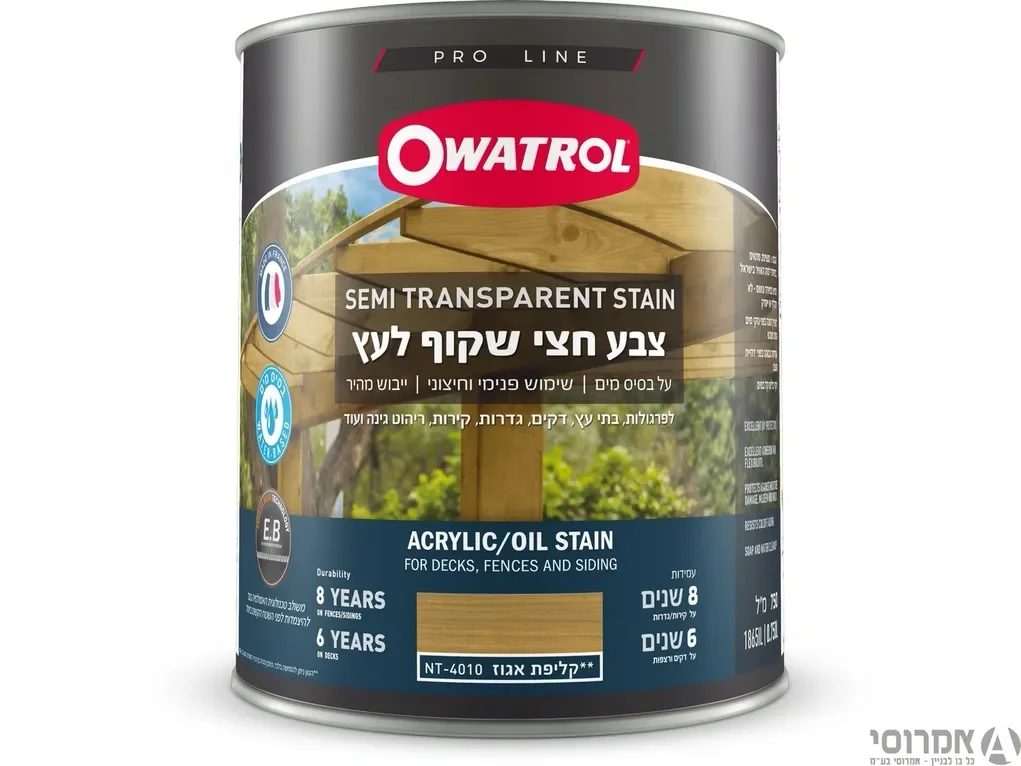 אווטרול צבע חצי שקוף לעץ בשכבה אחת בלבד  – NT-4010 קליפת אגוז - 0.75 ליטר - סאן דק