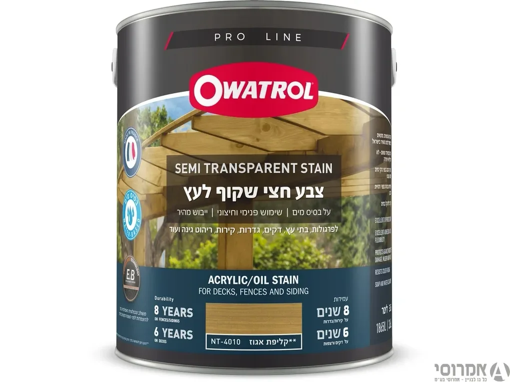 אווטרול צבע חצי שקוף לעץ  בשכבה אחת בלבד – NT-4010 קליפת אגוז - 3.6 ליטר - סאן דק