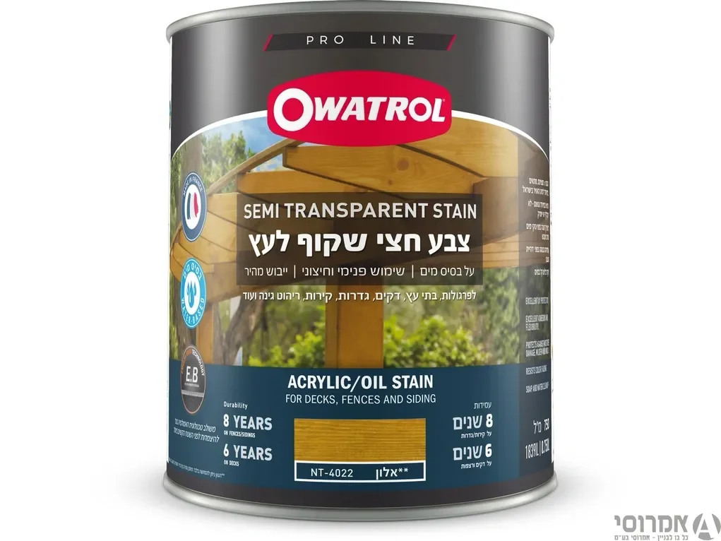 אווטרול צבע חצי שקוף לעץ בשכבה אחת בלבד – NT-4022 אלון - 0.75 ליטר - סאן דק