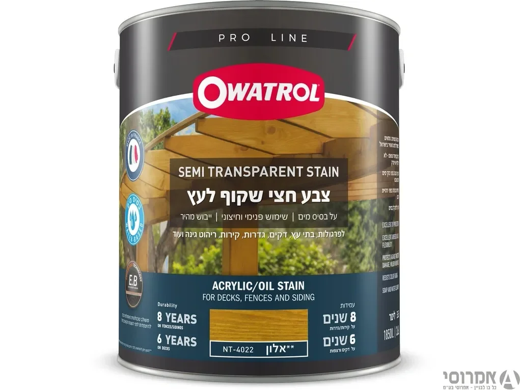 אווטרול צבע חצי שקוף לעץ  בשכבה אחת בלבד – NT-4022 אלון - 3.6 ליטר - סאן דק