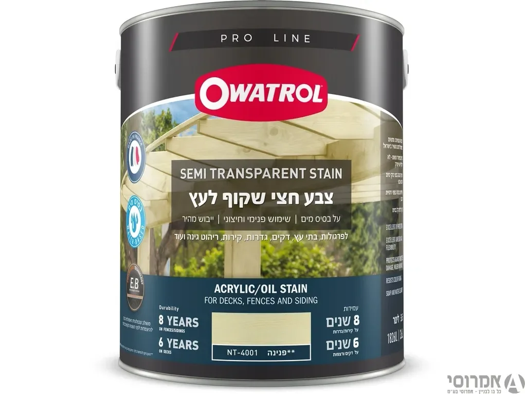 אווטרול צבע חצי שקוף לעץ  בשכבה אחת בלבד – NT-4001 פנינה - 3.6 ליטר - סאן דק