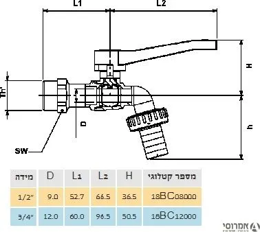 ברז גן כדורי שגיב -קוטר  1/2 2
