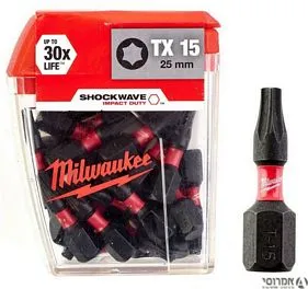 ביט כוכב טורקס 25 מ"מ SHOCKWAVE TX 15 מארז 25 יח' מילווקי