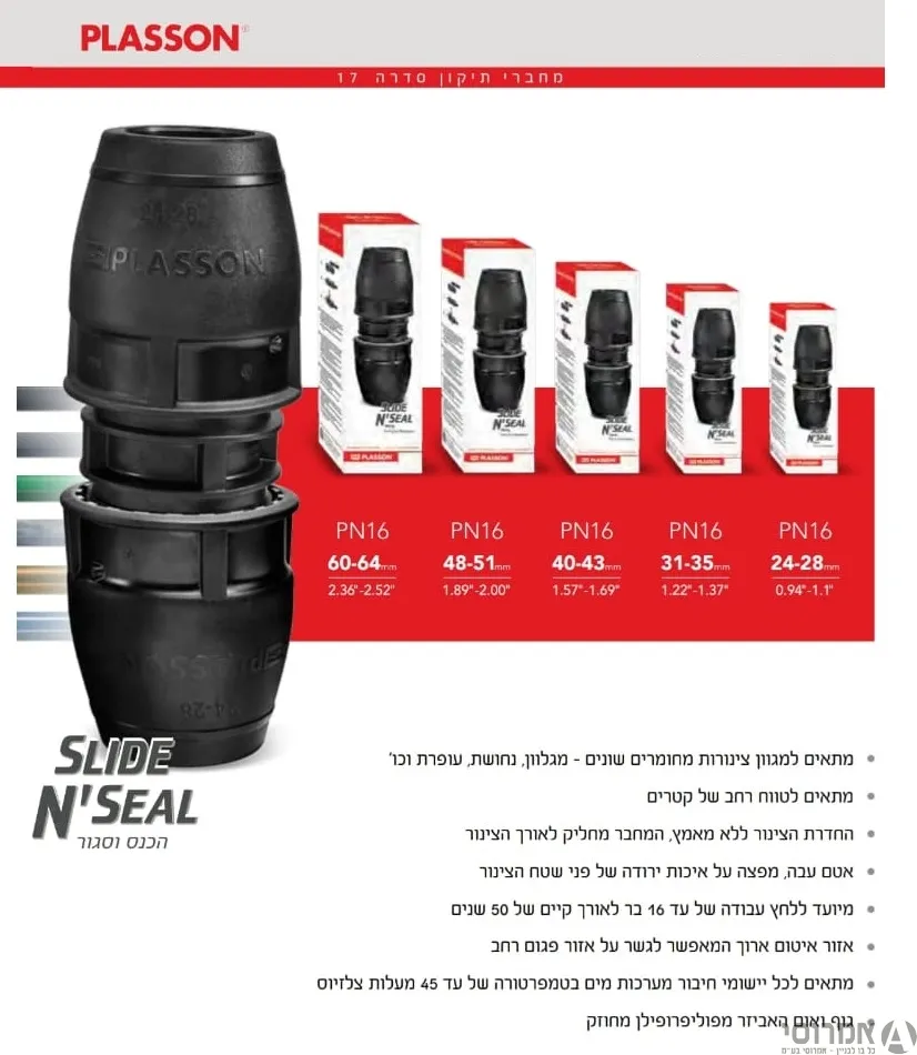 מחבר תיקון אוניברסלי פלסאון לטווח 24-28 לצינור 25 מ"מ ,3/4"