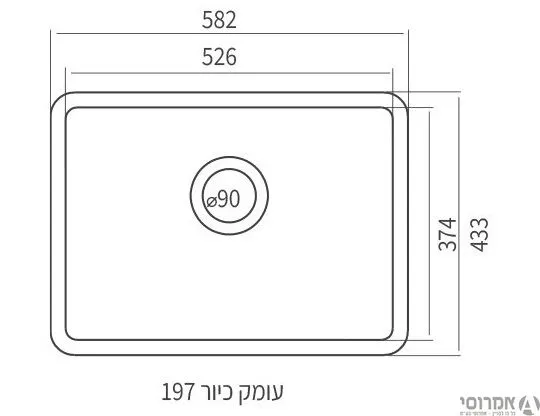 קע. מטבח 40*60 "קורל" התקנה שטוחה לבן חרסה 2