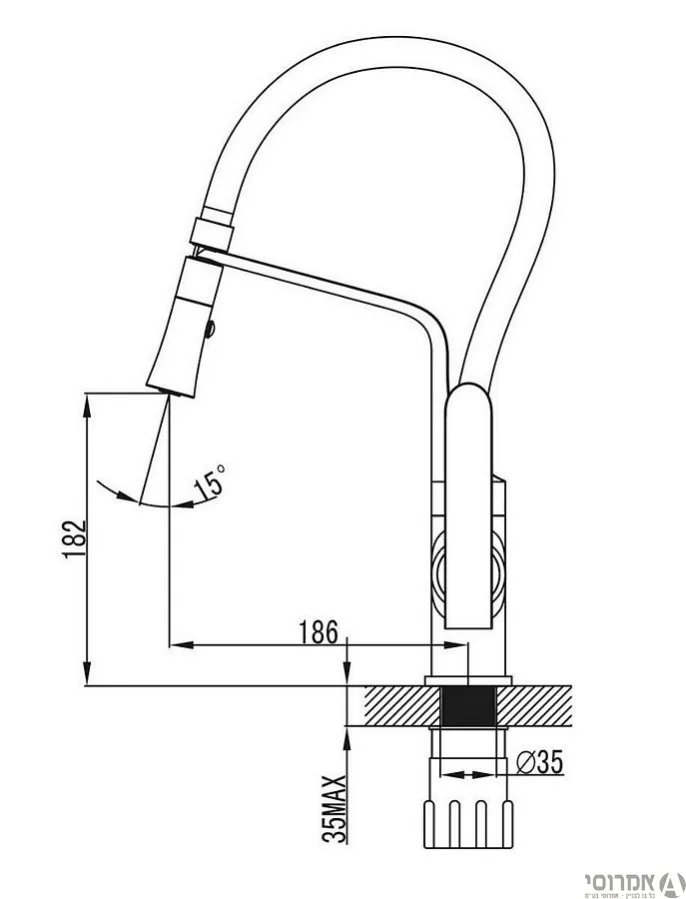 ברז מיקסר מטבח P4  ניקל  15562 (S5000)- שגיב 2