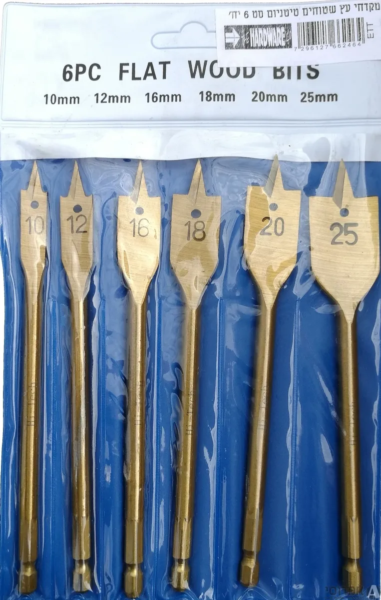 סט מקדחים עץ שטוח טיטניום 10-25 מ"מ [סט 6 ]