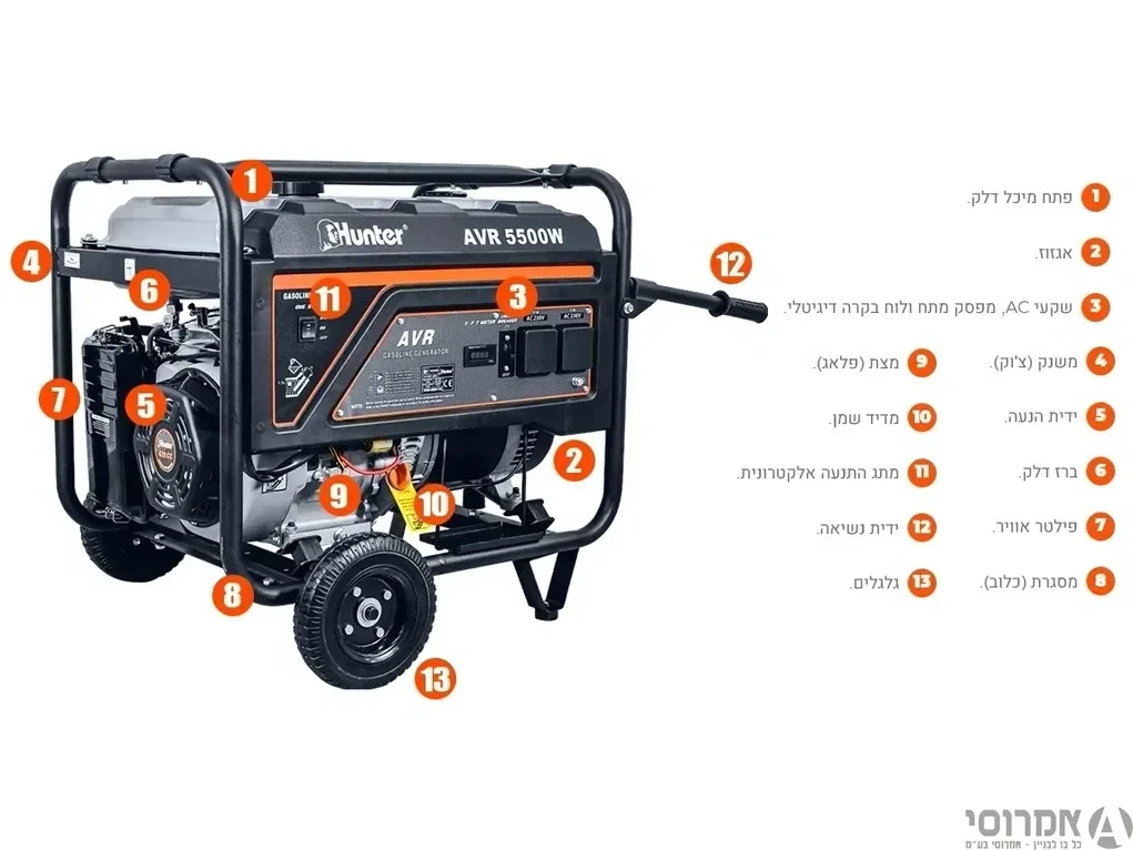 גנרטור בנזין AVR הצטה אלקטרונית HUNTER 5500W